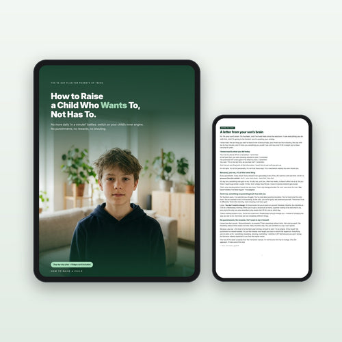 “How to Raise a Child Who Wants To” e-book on a tablet and phone